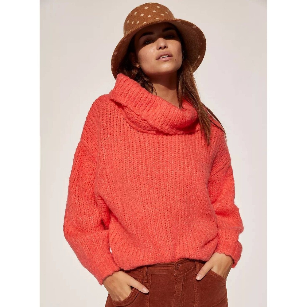 Anthropologie Pilcro Zamora Sweater Cowl Coral Pink Wool Alpaca Blend Medium